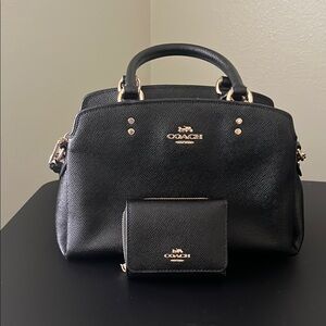 Coach Black Leather Handbag and Wallet Set